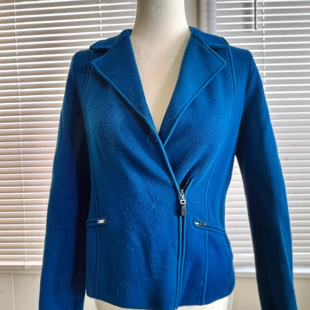 Women's Teal Merino Wool Zippered Jacket